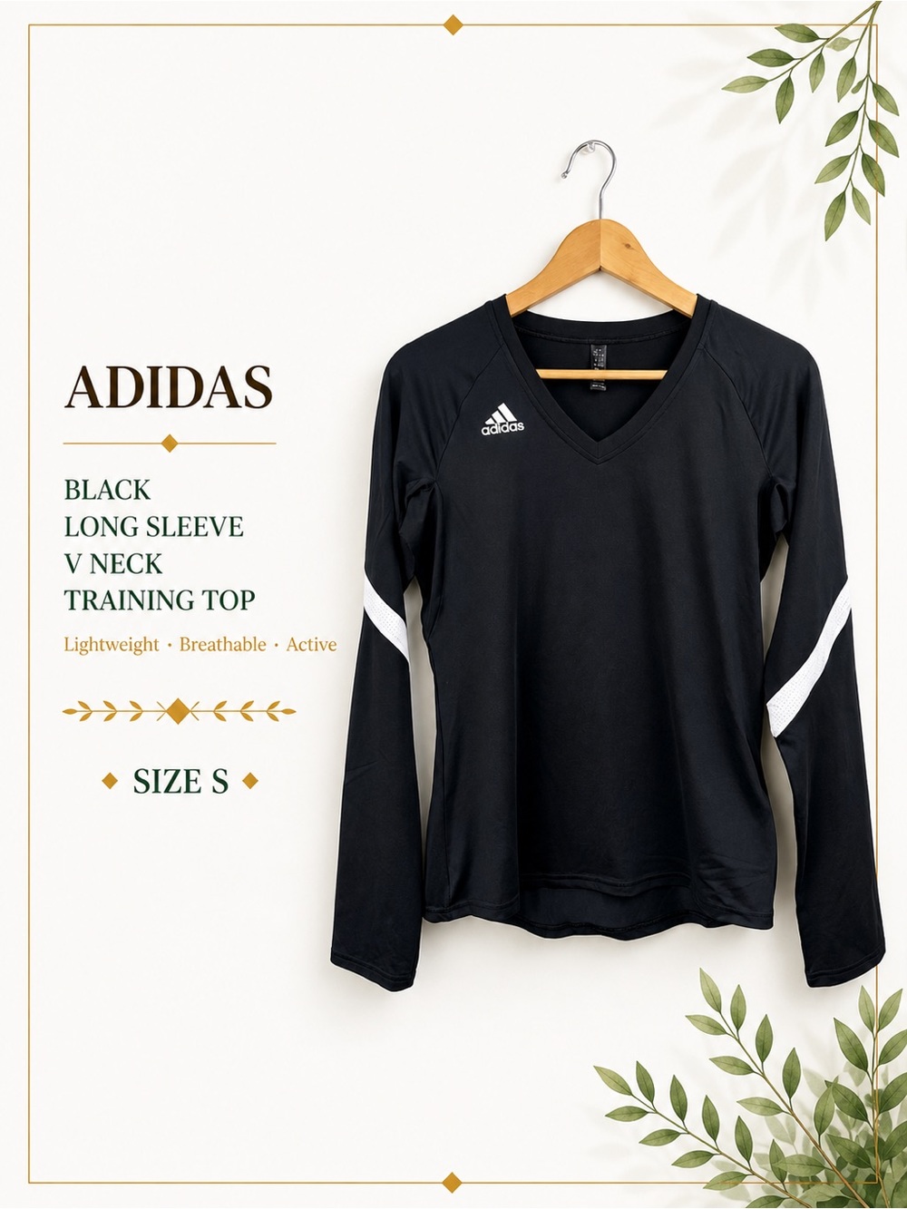 adidas Black Long Sleeve V Neck Training Top Size S